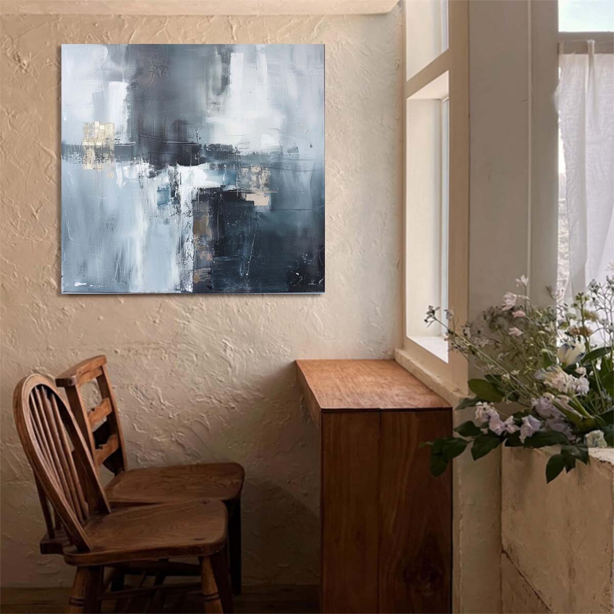 Gray Abstract Wall Art Textured Hand-Painted Oil Paintings for Bedroom Decor