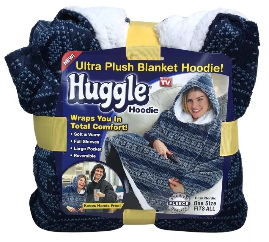 Ontel Huggle Adult Hoodie Ultra Plush Blanket Blue Nordic One Size Fits All