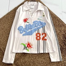 Christian Dior John Galliano Sequin Embroidered Long Sleeve Top Polo 40 White L