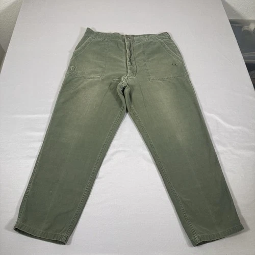 Vintage Military Pants 38x30 OG 107 Green Trousers Sateen Vietnam Baker Army