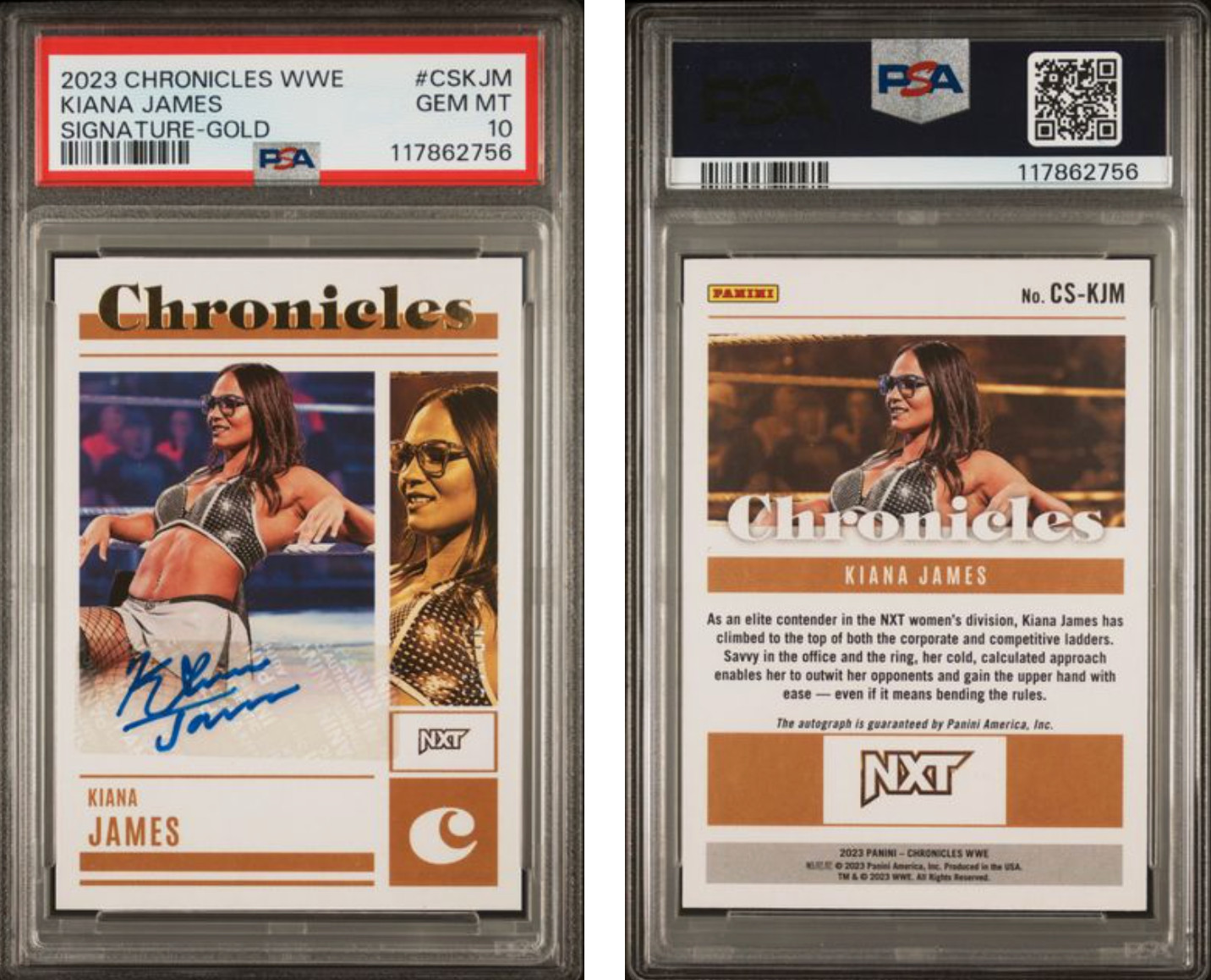 Kiana James 2023 Chronicles WWE Signature Gold 8/10 Auto Rookie PSA 10 Gem Mint view 3