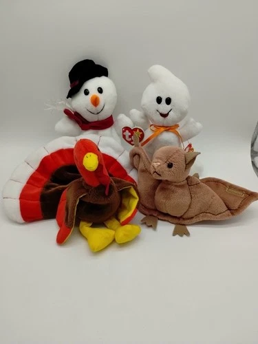 Lot Of 4 Ty Beanie Babies 1990s Vintage Holiday  Christmas Halloween Thanksgivin