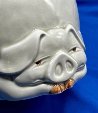 Vintage Fitz & Floyd White Ceramic Porky Grumpy Pig Coin Bank 1997