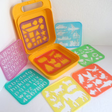 Vintage Tupperware Stencil Set Lunchbox Case Stencils Complete