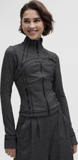 lululemon Define Cropped Full Zip Jacket Herringbone Gray Thumbholes Pockets 4