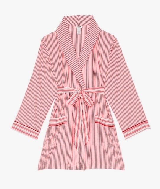 Victoria’s Secret PINK Red and White Striped Flannel Robe Belted M/L Luxury