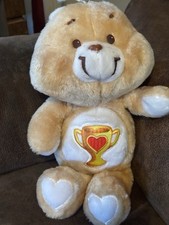 Vintage Kenner Care Bears TAN Champ Bear Trophy Heart 13" Plush