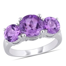 AMOUR 3 3/8 CT TGW Amethyst 3-sTone Ring In Sterling Silver