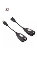 X2 USB Over Ethernet RJ45 Male & Female Cat5 Cat5e Cat6 Extension Adapter Cable 