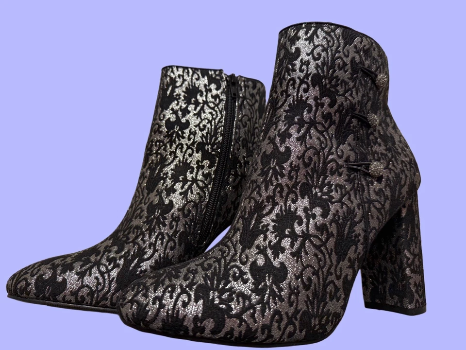 Botín de noche Nina Inamae antiguo negro plata estrás botón 9,5 nuevo en caja Foto 3 de 4