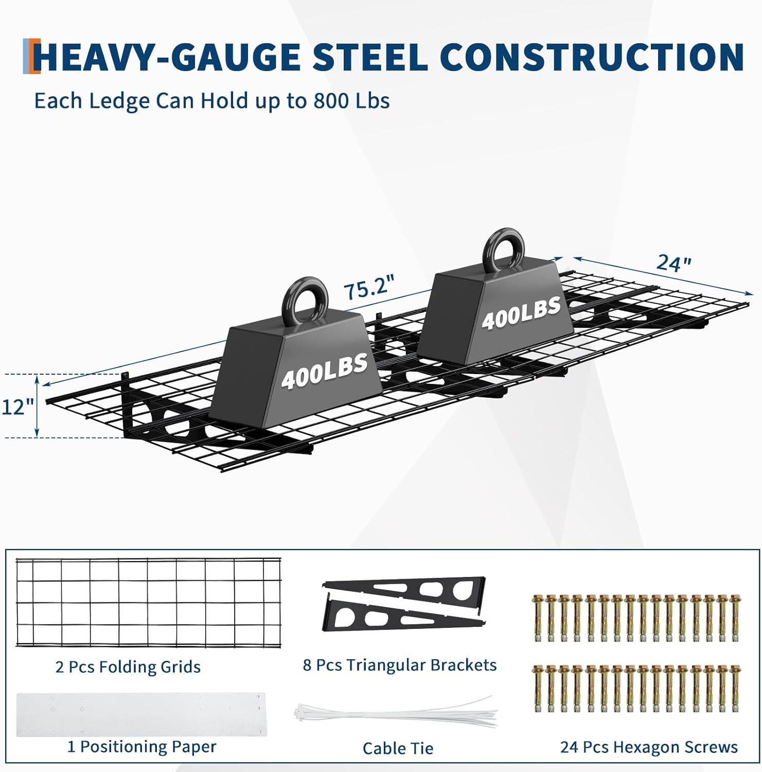 2pcs 2 X 6FT Garage Wall Shelving Heavy Duty Wall Mounted Shelving Easy Assembly