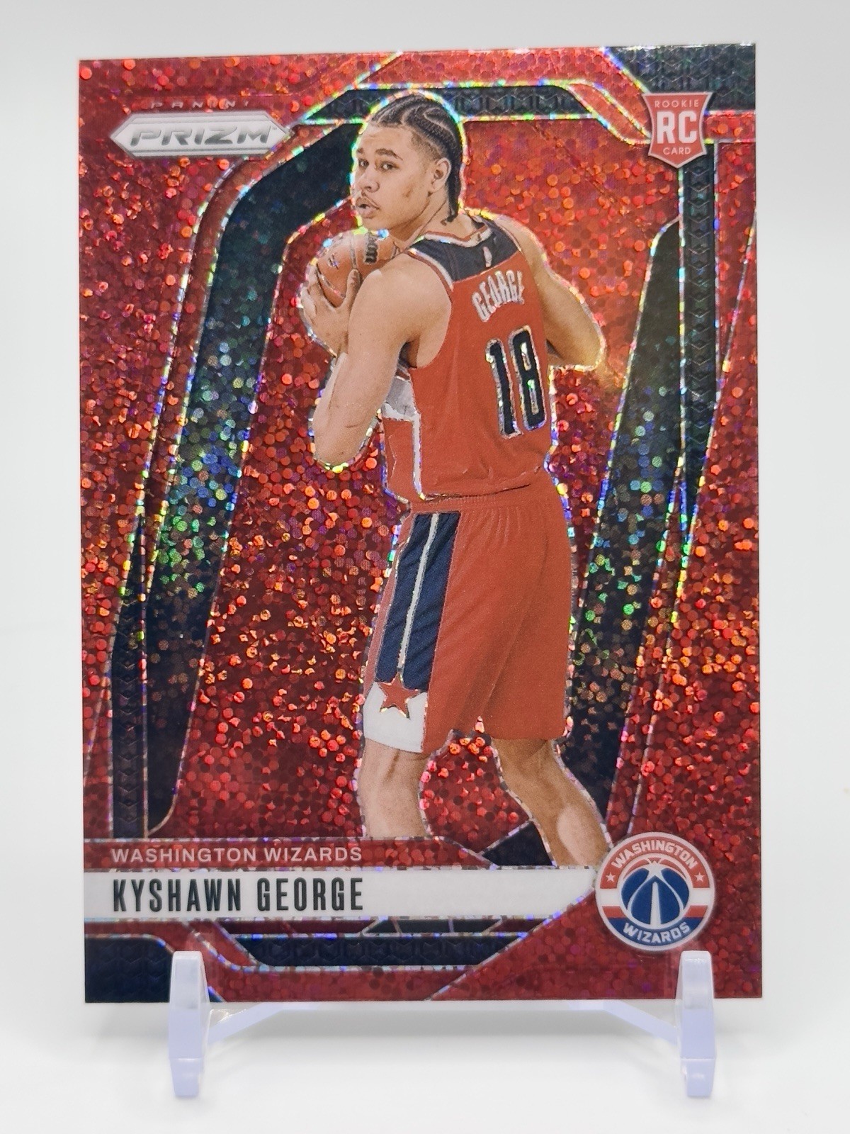 2024-25 Panini Prizm Kyshawn George #257 Red Sparkle Prizm ROOKIE SSP WIZARDS