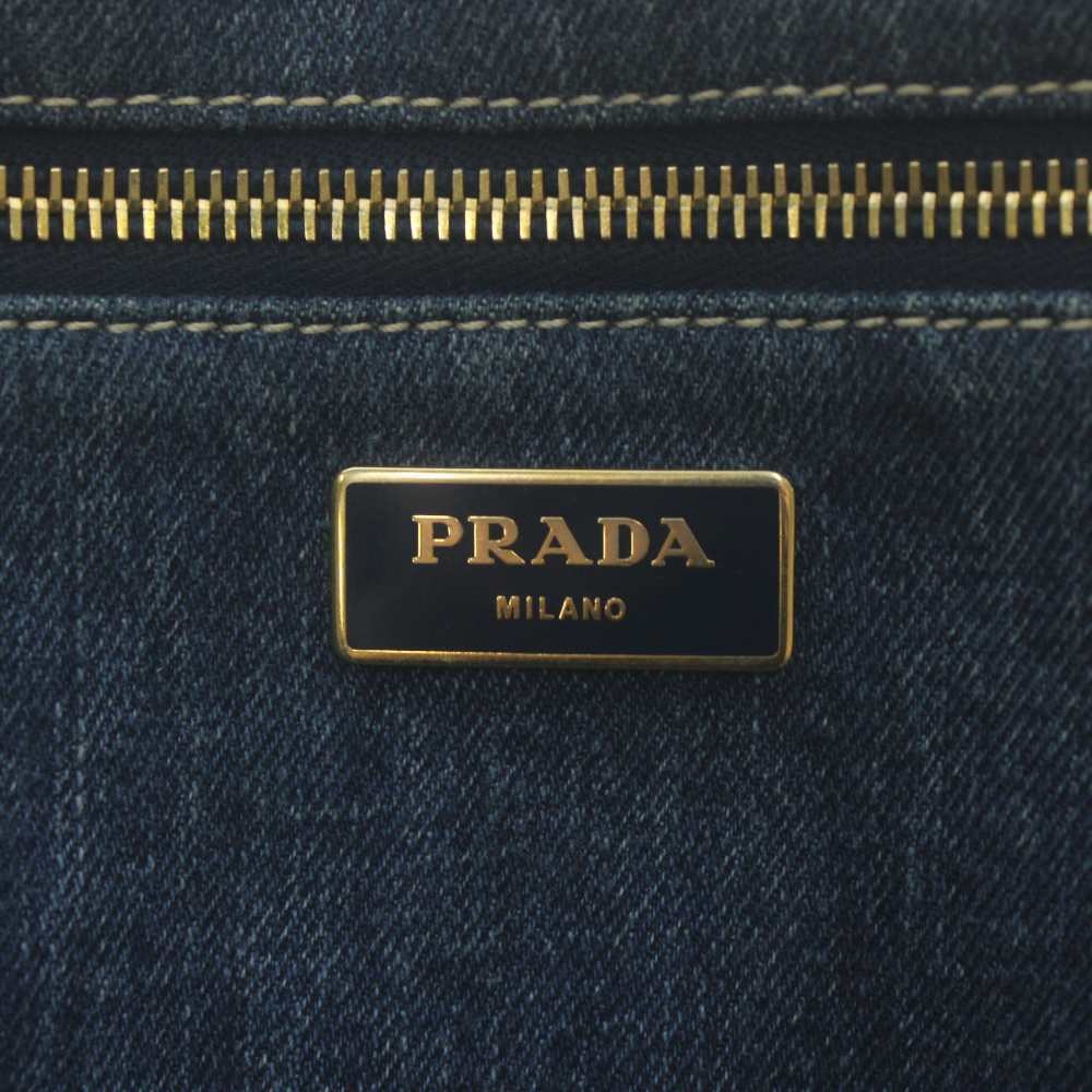 PRADA Canapa Tote Bag Hand Denim Logo Triangle Plate Print Indigo Navy XZ OH GY1 thumbnail 4