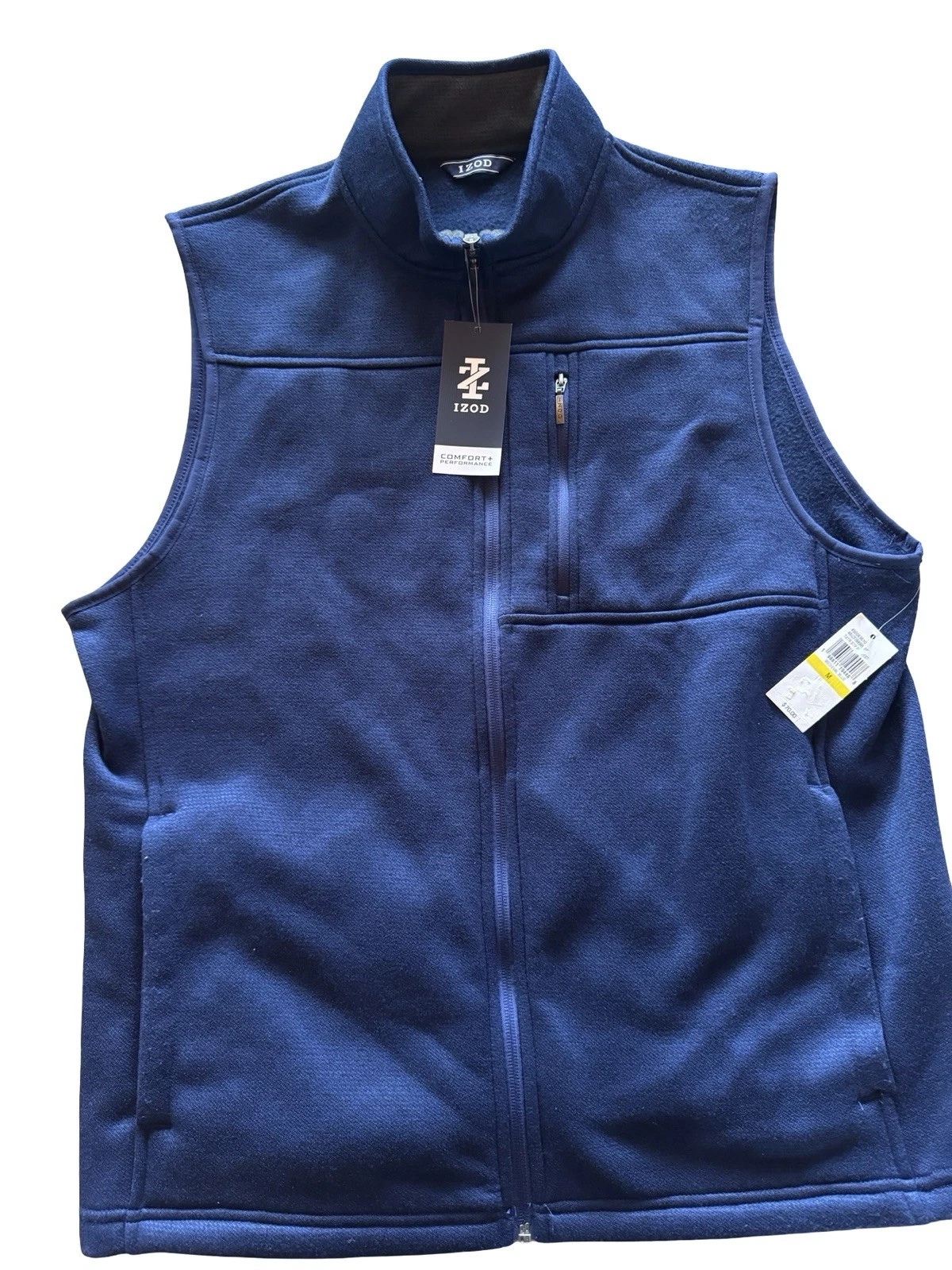 Izod Men’s Blue Striped Fleece Vest Medium Comfort Performance Full Zip NWT