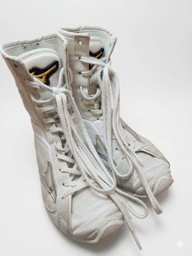 Mizuno Boxing Shoes High Cut White Silver 23cm US 5 Made in Japan