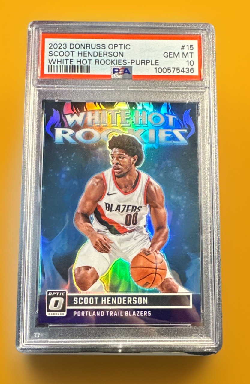 2023-24 Optic - White Hot Rookies Scoot Henderson #15 Purple Prizm (RC 🔥🔥🔥