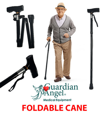 Foldable Walking Cane (Black) 32'' - 36'' (5'' Handle) by Guardian Angel