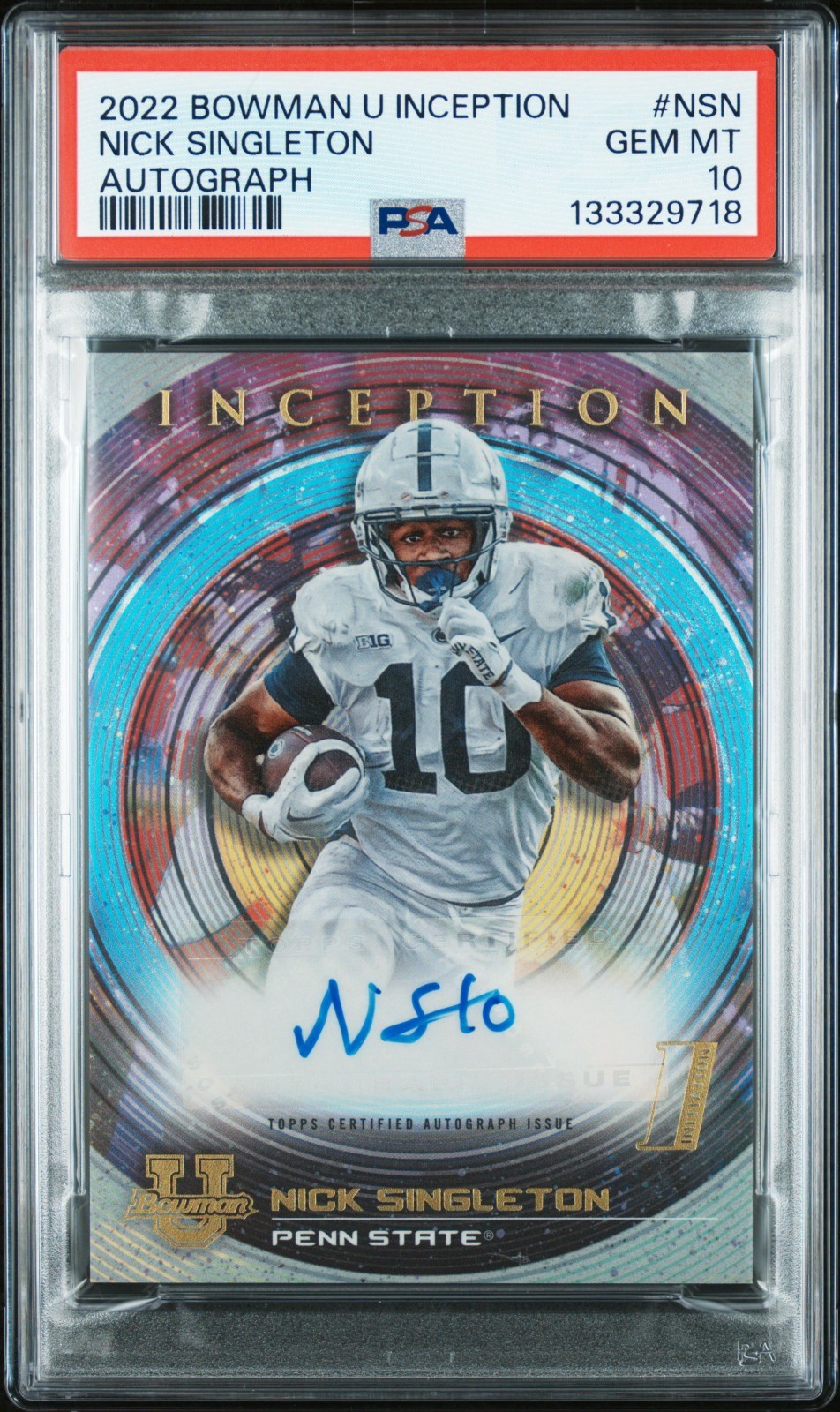 2022 Bowman Inception NICK SINGLETON Rookie AUTO #BIA-NSN PSA 10 PSU/ TITANS
