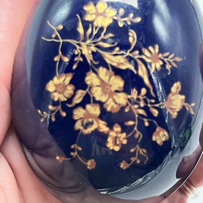 Vintage Porcelain Limoges castel egg trinket box cobalt blue gold