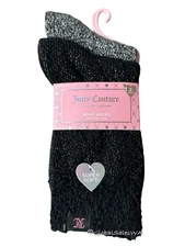 Juicy Couture Fuzzy Super Soft Warm 2 Pairs Boot Black Grey Socks Shoe Size 4-10