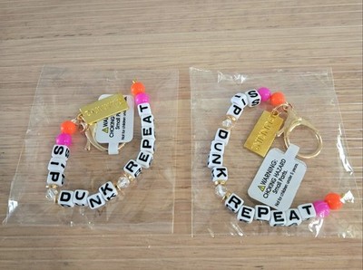 (2) Dunkin Donuts Dunkin' Key Chain Beaded ''Sip Dunk Repeat'' Lot Of 2 