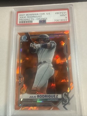 2021 JULIO RODRIGUEZ Bowman Chrome Sapphire Orange Refractor /75 PSA 9