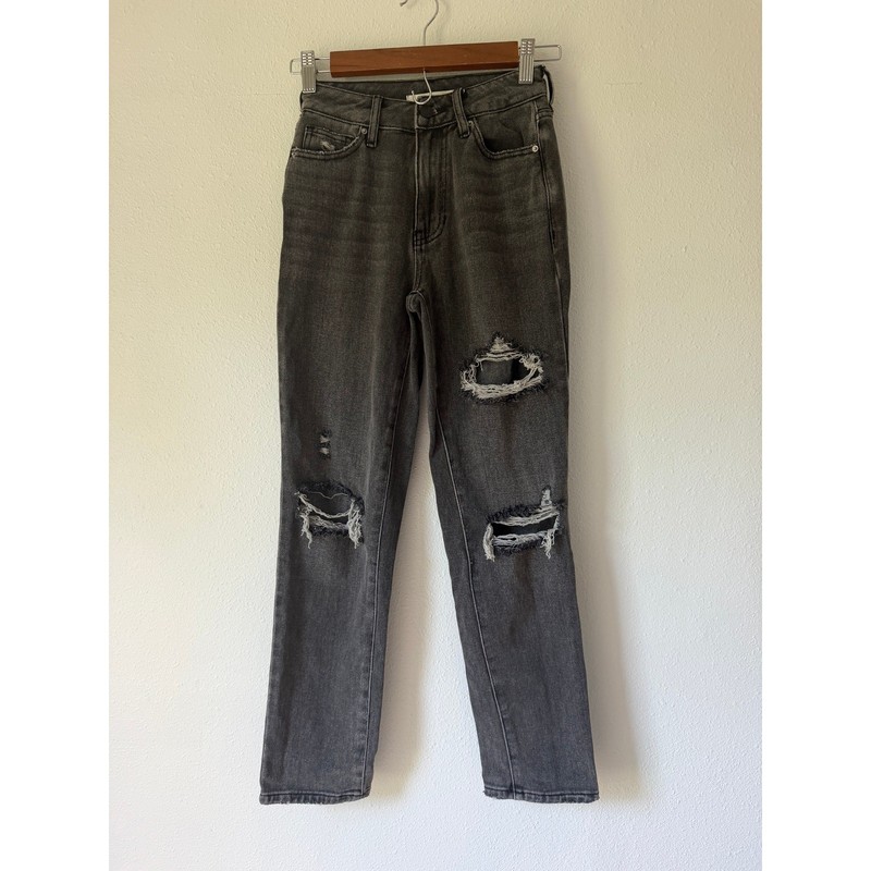 Pacsun Faded Black Distressed Grunge Mid Rise Mom Jean Jeans Size 22 Alt Girl