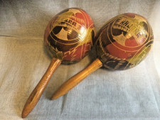 Music Percussion VTG.Pair Maracas Caribbean Native Indigen.Hand Carved 10"L x 4"