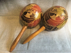 Music Percussion VTG.Pair Maracas Caribbean Native Indigen.Hand Carved 10"L x 4"