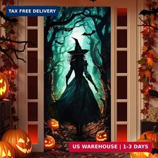 Halloween Decorations Door Cover, Large Scary Witch Pumpkin Forest Spooky Hallow