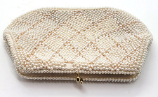 Antique 1950's Hand Beaded Japanese Evening Bag White Beads Gold - La Regata