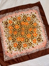 VTG Rain Scarf Water Repellent Brown Floral Flower Power Groovy Taiwan 24x24  