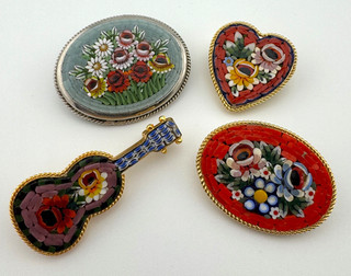 Micro Mosaic Pins Lot of 4 Vintage Guitar Heart