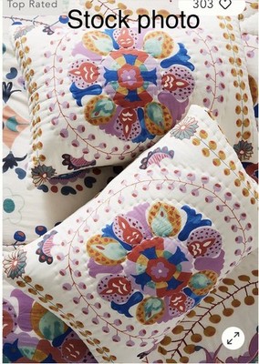 Anthropologie Delissa Cotton Double Sided Quilt QUEEN Bohemian two pillow shams