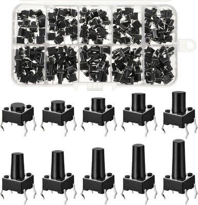 200 Piece 6x6mm 4 Pin Tactile Push Button Switch Assortment Kit 10 Values