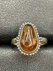 Vintage Sterling Silver Genuine Pear Amber Ring Size 5.25 D21