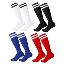 4 Pairs Kids Football Socks Childrens Football Black, White, Blue, Red