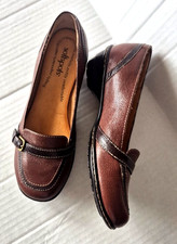 Softspots Brown Leather Loafer Heels with Buc...
