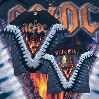 ACDC Vintage T-Shirt Hells Bells Liquid Blue Tye Dye Batik Band Rock  AC/DC XL