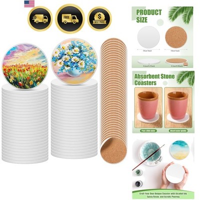Ceramic Craft Coasters with Cork Backing 96 Pack Round Drink Coasters