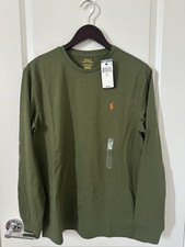 NWT Polo Ralph Lauren Mens Long Sleeve Crewneck GREEN T-Shirt S