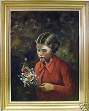 MARVELLOUS OIL. YOUNG GIRL WITH FLOWERS BY DANSTRUP.