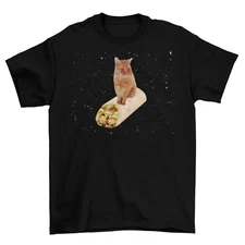 Cat Burrito In Space T-Shirt Unisex Adult Funny Sizes Cotton Outer Space New