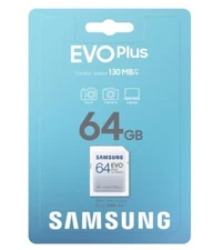 Brand New Sealed SAMSUNG EVO Plus 64GB SDXC UHS-1 U1HD 130MB/s Read Memory Card