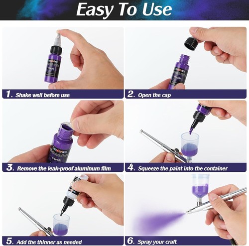 Fansarriche Airbrush Farbe, 44 Farben+6 Verdünner, Acryl-Luftpinsel-Set, Blickdi - Bild 7 von 7