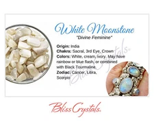 WHITE MOONSTONE Crystal Information Card, Double sided #HC130