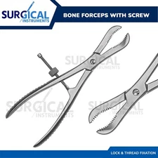 Bone Forceps W/ Screw Lock & Thread Fixation Orthopedic Stainless German Grade