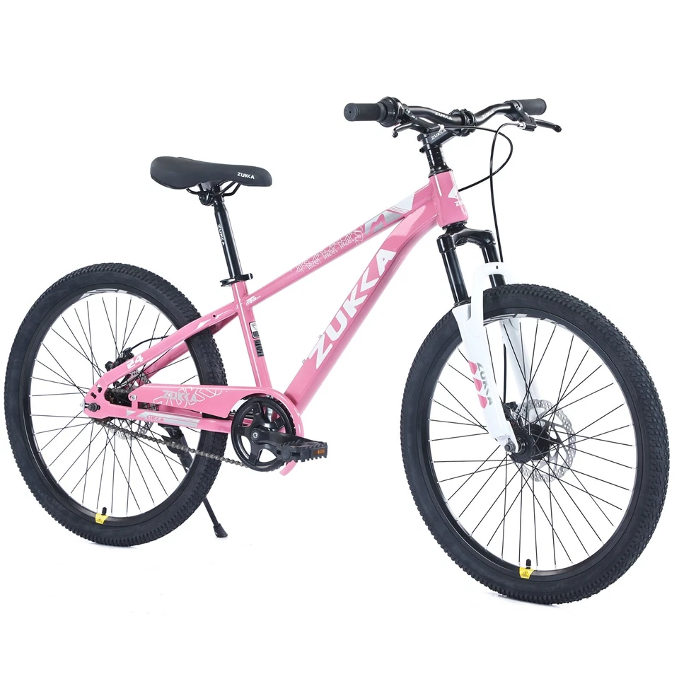 Bicicleta de montanha ZUKKA, 24 polegadas MTB para meninos e meninas de 9 a 12 anos, rosa branca - Imagem 2 de 4