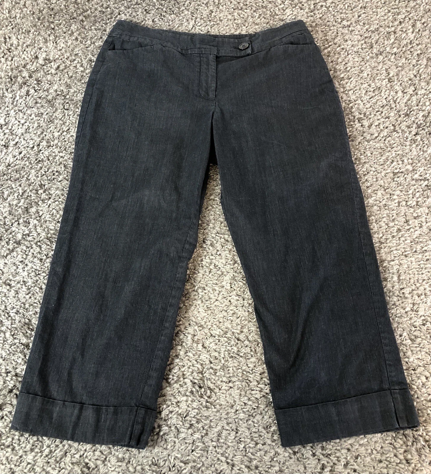 Ann Taylor Curvy Cropped Capri Pants Womens 6 Blue Denim Look Flat Front Cuffed