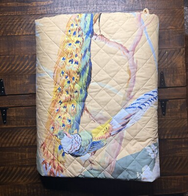 Williams Sonoma Painted Peacock Quilt Queen Golden Yellow NWOT